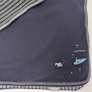 Gymboree Baby Blanket Under The Sea Navy Blue Reversible Stripes Submarine Fish